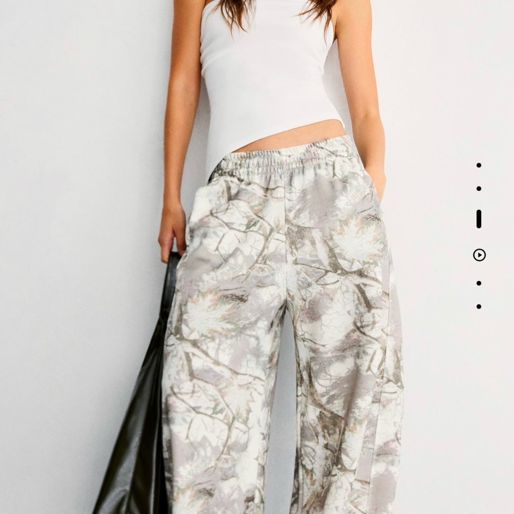 Bershka Printed Plush Barrel Pants
